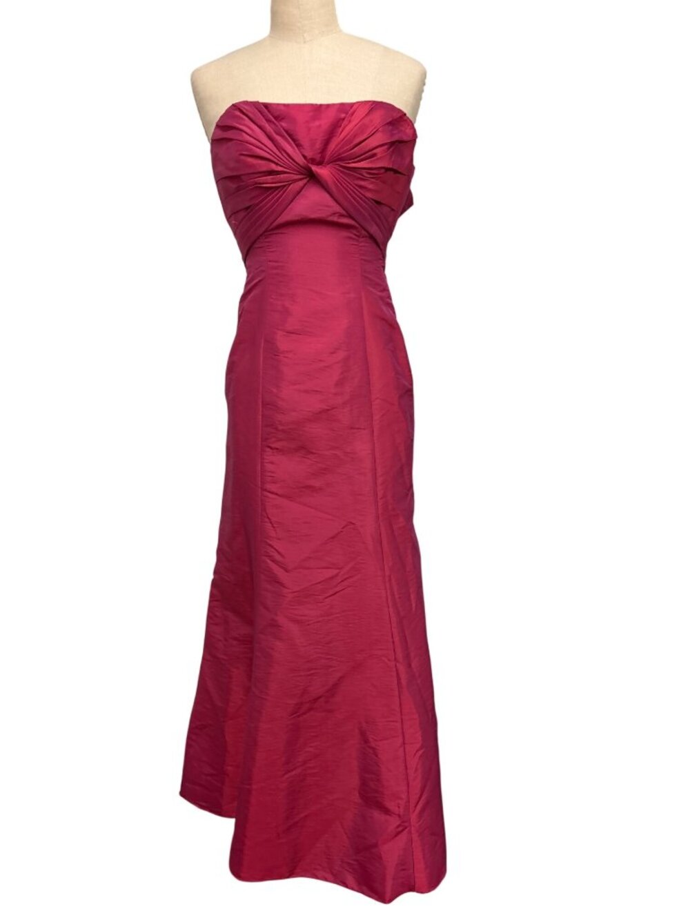 Vintage B2 Strapless Fuchsia Satin Gown With Back Bow Ruched Bust Design